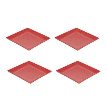 Imagem de 4un Petisqueira prato quadrado 24cm ecológico vermelho - evo