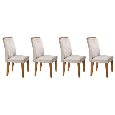 Imagem de Kit 4 Cadeiras De Cozinha Lunara 4 Un Imbuia Suede Creme Rufato