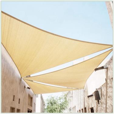 Imagem de ColourTree 18' X 18' X 18' Beige Sun Shade Sail Triangle Canopy Tecido Pano Tela Capt18, Permeável À Água e Resistente A Uv, Serviço Pesado, Pátio de Garagem Externo - (Personalizamos O Tamanho)