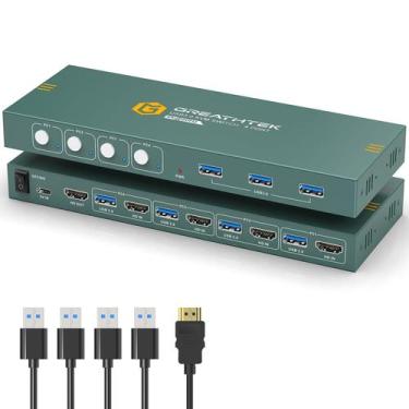Imagem de Comutador KVM GREATHTEK USB 3.0 HDMI 4K 60Hz - 4 Computadores para 1 M