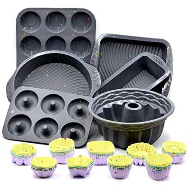 Imagem de Conjunto de moldes de silicone para assar com 51 peças, incluindo assadeira, molde de bolo, forma de bolo, forma de torrada, forma de muffin, forma de donut e conjunto de copos de silicone para assar