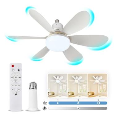 Imagem de AHXIAOZN Ventilador De Soquete Com Controle Remoto, Ventilador De Teto Pequeno Com Parafuso E26/E27 Com Luz, Ventilador De Soquete Sem Fio De 40 W, Ventilador De Teto Led Regulável Com 3 Velocidades
