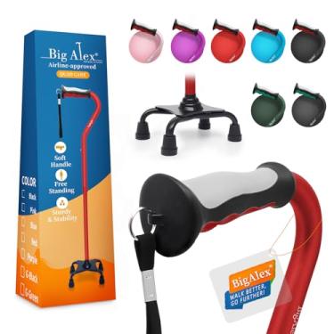 Imagem de BigAlex Bengala Quad, Bengala Dobrável Ajustável Para Homens E Mulheres Com Base Estável De 4 Pontas Para Estabilidade E Equilíbrio Extras, Resistente, Leve, Cabo Macio Com Deslocamento Para Idosos