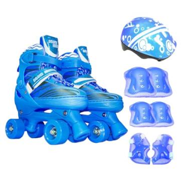 Imagem de Patins Infantil Roller 4 Rodas Proteção Ajustável (Azul, M - 33 ao 36)