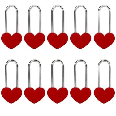Imagem de VeYocilk Cadeado de coração Love Lock, 10 peças, alumínio, leve, coração, vermelho, para amantes, casais, amigos, aniversário, viagem, presente, ponte (sem chave) (vermelho, alumínio)