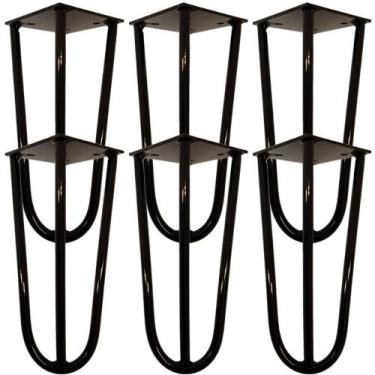 Imagem de Kit 06 Pés de Ferro Aço Hairpin Legs 15 cm Preto A01 Sofá Móveis Mesa 