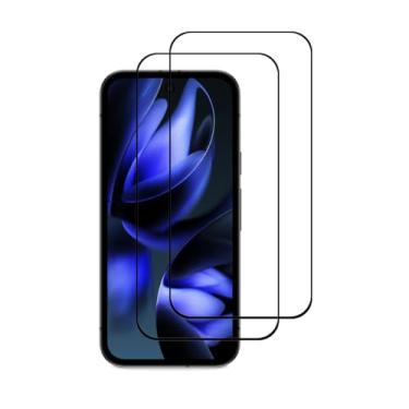 Imagem de UPONEW Pacote com 2 para Google Pixel 9a 2025 com cobertura total de vidro temperado preto película protetora de fronteira