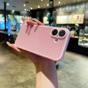 Imagem de Capa de celular de malha com dissipação de calor em formato de favo de mel para iPhone 16 15 14 Plus 13 12 11 Pro Max, capa de cor sólida com orifício de resfriamento respirável, YH rosa, para iPhon