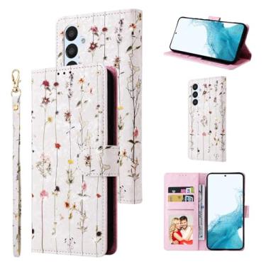 Imagem de UEEBAI Capa carteira para Samsung Galaxy A56 5G, capa de telefone de couro PU com suporte e bloqueio de RFID, compartimentos para cartões, alça de pulso, padrão gravado, fecho magnético, capa fólio -