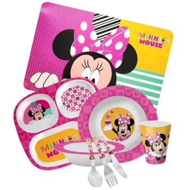 Imagem de Kit Refeição Infantil Minnie 8 Peças Pratos, Tigela, Copo, Lugar Americano E Talheres - Tuut