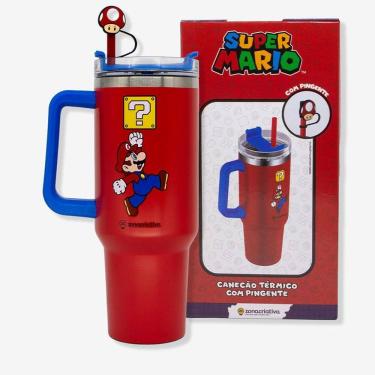 Imagem de Copo Térmico Canecão Tumbler C/Pingente 1,15Lt Super Mario