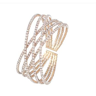 Imagem de AZFEIYA Bracelete de zircônia cúbica banhada a ouro rosa 18 k com strass brilhante, 2.55 inches, Metal, Cristal