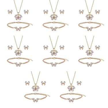 Imagem de Conjunto de joias de dama de honra para mulheres e meninas, ouro 18K e prata e ouro rosa banhado a ouro pingente borboleta colar brincos conjunto de pulseira, presente de dama de honra para casamento/proposta/festa/aniversário, Zinco Metal Vidro, Sem pedras preciosas