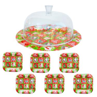 Imagem de Jogo de Pratos Para Servir Bolo Panetone Sobremesa Natal 8 Peças Melamina e Acrílico