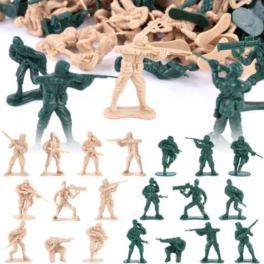 Imagem de Toy Soldiers Shindel Army Men, 100 unidades, verde, amarelo, 10 poses