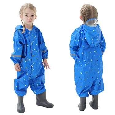 Imagem de Fewlby Roupa de chuva infantil infantil para meninos e meninas, moletom com capuz e zíper, impermeável, 7 a 9 anos, tamanho GG