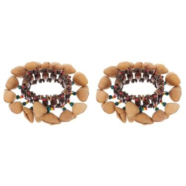 Imagem de Milisten Tambora Dominicana Pacote com 2 pulseiras de casca de noz africana para instrumento musical com sino de nozes africanas, pulseira de sino de bateria de instrumentos musicais, cores sortidas