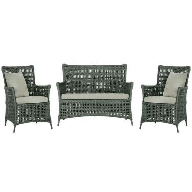 Imagem de Jogo Sofá e 2 Poltronas de Área Igapó Alumínio Pintura Marrom Corda Náutica Estofado 3 Trama