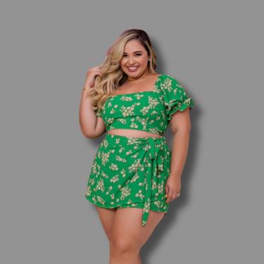 Imagem de Conjunto Plus Size Cropped e Short Saia Estampado 0599