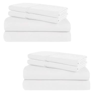 Imagem de 100% algodão, pacote com 2 lençóis, solteiros, macios e duráveis, algodão com bolsos profundos de 38 cm, jogo de cama solteiro com trama acetinada, lençóis refrescantes (branco)