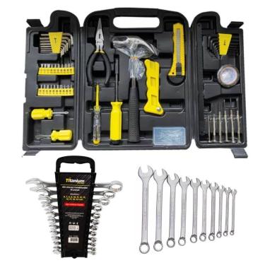 Imagem de Kit Ferramentas C/200 Pçs + Jogo De Chaves Combinada 12 Peças