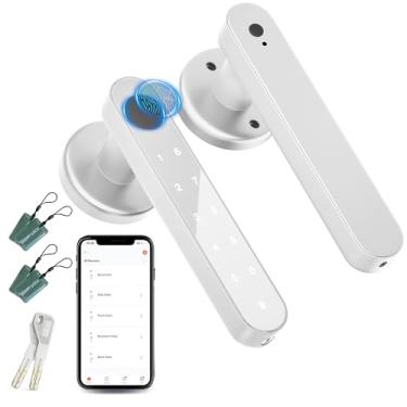 Imagem de Maçaneta de porta com impressão digital, fechadura de porta inteligente, fechadura de porta, fechadura de teclado com alça, fechadura de porta de quarto com código, maçaneta biométrica