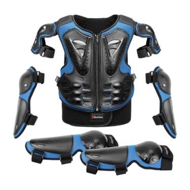 Imagem de JicSuXi Crianças motocicleta guarda terno com cotovelo joelheiras bicicleta da sujeira engrenagem equitação conjunto de proteção para esportes ao ar livre , Azul