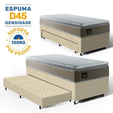 Imagem de Cama Box com Colchão de Espuma D45 Pillow Top Strong One Face + Auxiliar de Espuma Unique Solteiro 88cm
