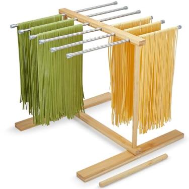 Imagem de MUMSUNG Escorredor de massa de bambu com varinha de transferência, fácil de transferir para secar macarrão e cozinhar, design de suspensão especial para armazenamento grande