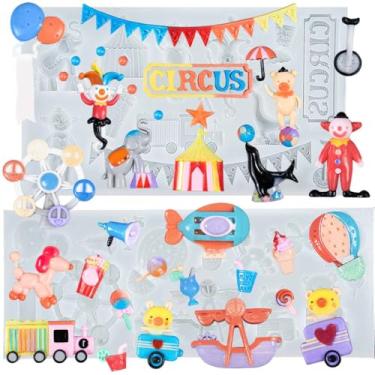 Imagem de Carnival Circus Fondant Moldes de silicone parque de diversões para chá de bebê, decoração de bolo de aniversário, topo de cupcake, chocolate, resina epóxi, argila de polímero, 32 cavidades
