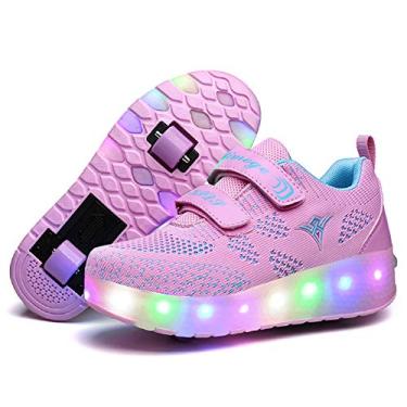 Imagem de Tênis infantil Nsasy Roller Shoes para meninas, meninos, rodas, tênis de skate com rodinhas de LED, para crianças e crianças, 159-pink-double Wheels, 11 Little Kid