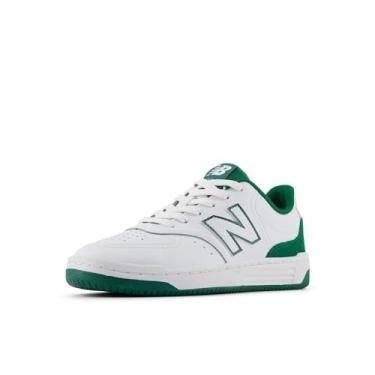 Imagem de New Balance Tênis unissex infantil Bb80 V1 com cadarço, Branco/Pinheiro clássico, 4 Big Kid
