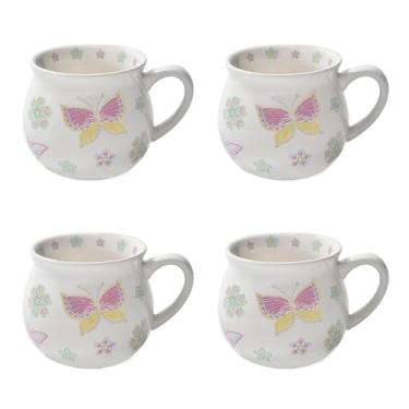 Imagem de Conjunto de canecas de café de cerâmica Temp-Tations de 10 cm coloridas todas as canecas de café de grés de mola de 340 g, xícaras de chá brancas coloridas pintadas à mão, xícaras de cappuccino