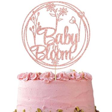 Imagem de Gyufise 1 peça de enfeite de bolo de bebê em flor, tema de flores com glitter, decoração de bolo, chá de bebê, floral, chá de bebê, revelação de gênero, decorações de festa, suprimentos, ouro rosa