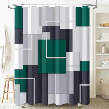 Imagem de BTTN Cortina de chuveiro geométrica Stall – Conjunto de cortina de chuveiro impermeável de 152 x 182 cm com 10 ganchos de plástico, bainha pesada, cortinas de chuveiro abstratas decorativas modernas