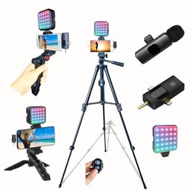 Imagem de Carrotech Kit de vlogging para iPhone, kit de vlogging para telefone Andriod com dois tripés luz RGB Lavalier microfone remoto para criador de conteúdo YouTube Tiktok