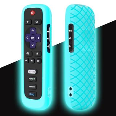 Imagem de Capa remota para Roku, capa de bateria para controle remoto TCL Roku Smart TV, capa remota de silicone Roku para controle de proteção de silicone, capa universal que brilha no escuro azul celeste