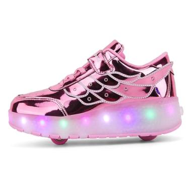 Imagem de Yogeeft Tênis infantil com rodas – Tênis 2 em 1 que ilumina com patins recarregáveis por USB para presentes de festa de aniversário, P - rosa, 12.5 Little Kid