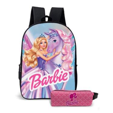 Imagem de Kit Mochila Com Estojo Escolar Feminina Menina Mundo Rosa Estilo Bonec