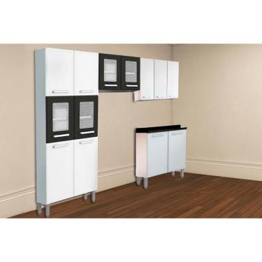 Imagem de Cozinha Completa Gourmet 4 Peças (2Aéreo+1Balcão+1Paneleiro) C4P66 Branco/Preto - Bertolini