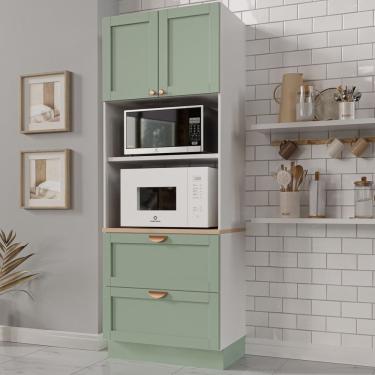 Imagem de Torre Quente 2 Portas 2 Gavetas 2 Nichos Para Forno E Microondas Arizona Branco/Menta