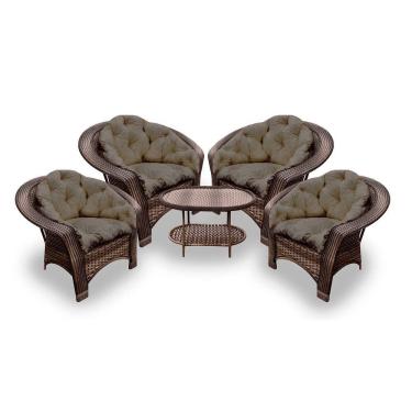 Imagem de Conjunto De Poltronas Fibra Sintética 19 - 4 Poltronas + 1 Mesa Centro - Tecido Duna Fendi