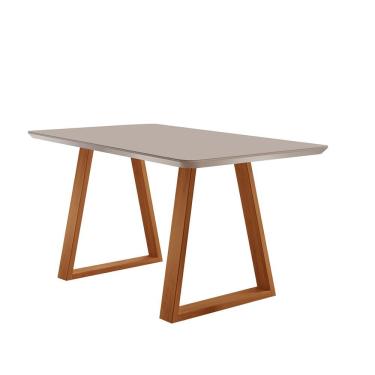 Imagem de Mesa De Jantar Viena Madeira Maciça 160x90cm Tampo Retângular Vidro Móveis Minas Cor Off White