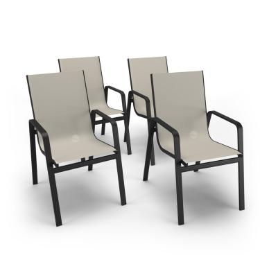 Imagem de Kit 4 Cadeiras Miami Gourmet Alumínio Preto Tela Bege