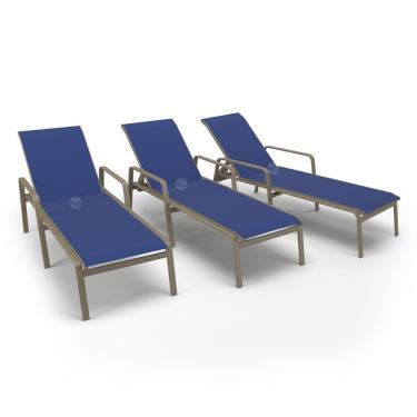 Imagem de Kit 3 Espreguiçadeiras Piscina Alumínio Fendi Tela Azul