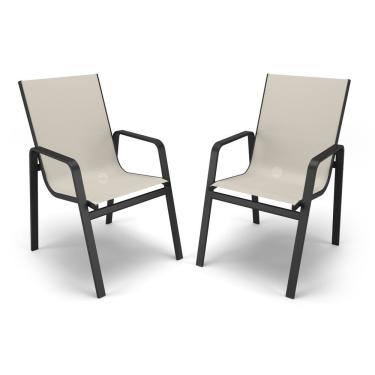 Imagem de Kit 2 Cadeiras Miami Gourmet Alumínio Preto Tela Bege