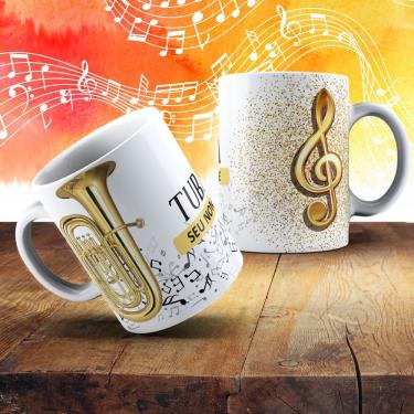 Imagem de Caneca De Porcelana 325ml Com Estampa De Instrumentos Musicais Tuba
