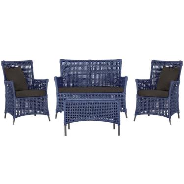 Imagem de Jogo Sofá E 2 Poltronas E Mesa Igapó Preta E9 Trama Original Azul