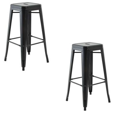 Imagem de Banqueta De Cozinha Alta Industrial Em Aço Kit 2 Iron Preto R02 - D'rossi
