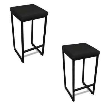 Imagem de Kit 2 Banquetas Alta Nick Industrial Metal Assento Couro Sintético 70 cm Preto D'Rossi